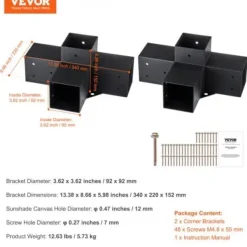 Buer, Spalier, Lysthuse Uden Tag^Pergola beslagssæt, 4-vejs kraftigt hjørnebeslag, 10,2x10,2 cm, sort, stål