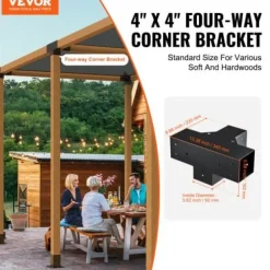 Buer, Spalier, Lysthuse Uden Tag^Pergola beslagssæt, 4-vejs kraftigt hjørnebeslag, 10,2x10,2 cm, sort, stål