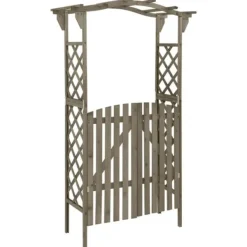 Buer, Spalier, Lysthuse Uden Tag^Pergola med låge i massivt grantræ - Havepergola | Farve: Grå | Størrelse: 116x40x204 cm