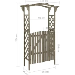 Buer, Spalier, Lysthuse Uden Tag^Pergola med låge i massivt grantræ - Havepergola | Farve: Grå | Størrelse: 116x40x204 cm