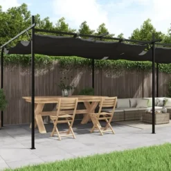 Buer, Spalier, Lysthuse Uden Tag^Pergola med sammenrulleligt tag - Stabil struktur | Farve: Antracitgrå | Størrelse: 589x292x230 cm