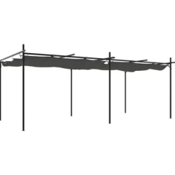 Buer, Spalier, Lysthuse Uden Tag^Pergola med sammenrulleligt tag - Stabil struktur | Farve: Antracitgrå | Størrelse: 589x292x230 cm