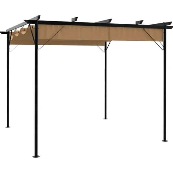 Buer, Spalier, Lysthuse Uden Tag^Pergola med sammenrulleligt tag 3x3 m | Stål | Farve: Gråbrun | 180 g/m²