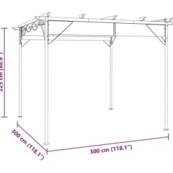 Buer, Spalier, Lysthuse Uden Tag^Pergola med sammenrulleligt tag 3x3 m | Stål | Farve: Gråbrun | 180 g/m²