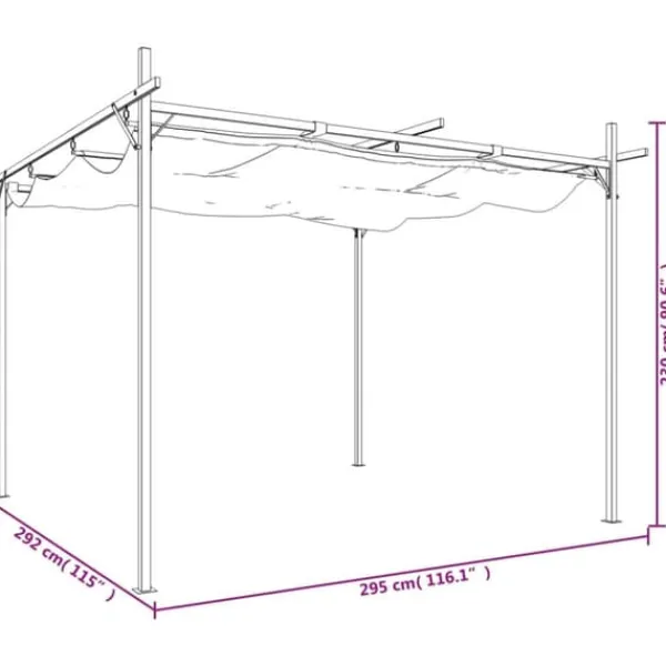 Outlet Pergola med sammenrulleligt tag - UV-resistent & robust | Størrelse: 295x292x230 cm | Farve: Gråbrun Buer, Spalier, Lysthuse Uden Tag