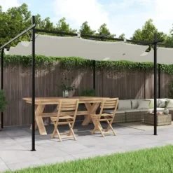 Buer, Spalier, Lysthuse Uden Tag^Pergola med sammenrulleligt tag - UV-resistent | Farve: Creme | Størrelse: 589x292x230 cm