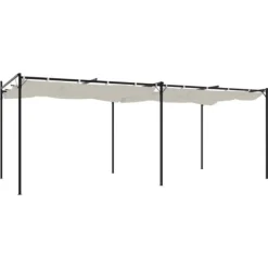 Buer, Spalier, Lysthuse Uden Tag^Pergola med sammenrulleligt tag - UV-resistent | Farve: Creme | Størrelse: 589x292x230 cm