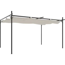 Buer, Spalier, Lysthuse Uden Tag^Pergola med sammenrulleligt tag - Stabil struktur | Farve: Cremefarvet | Størrelse: 395x292x230 cm