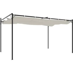 Buer, Spalier, Lysthuse Uden Tag^Pergola med sammenrulleligt tag - Stabil struktur | Farve: Cremefarvet | Størrelse: 395x292x230 cm