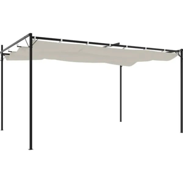 Buer, Spalier, Lysthuse Uden Tag^Pergola med sammenrulleligt tag - Stabil struktur | Farve: Cremefarvet | Størrelse: 395x292x230 cm