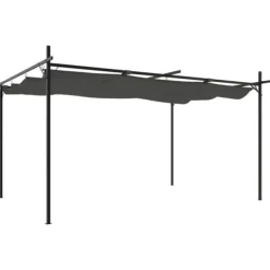 Clearance Pergola med sammenrulleligt tag - Udendørs pavillon | Størrelse: 395x292x230 cm | Farve: Antracitgrå Buer, Spalier, Lysthuse Uden Tag