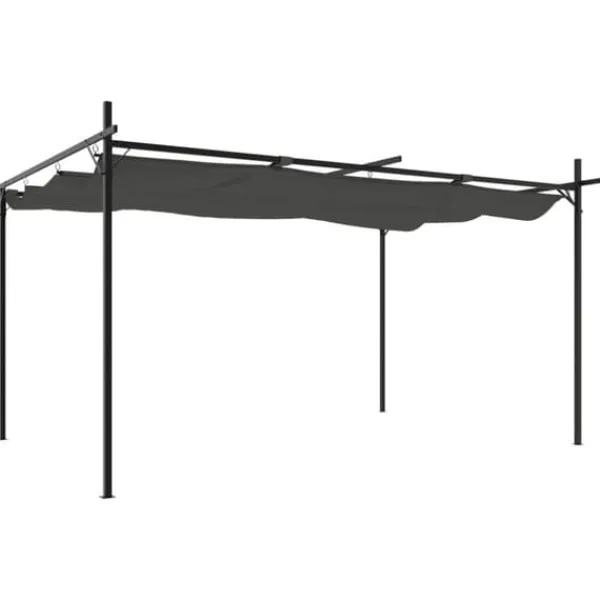 Clearance Pergola med sammenrulleligt tag - Udendørs pavillon | Størrelse: 395x292x230 cm | Farve: Antracitgrå Buer, Spalier, Lysthuse Uden Tag