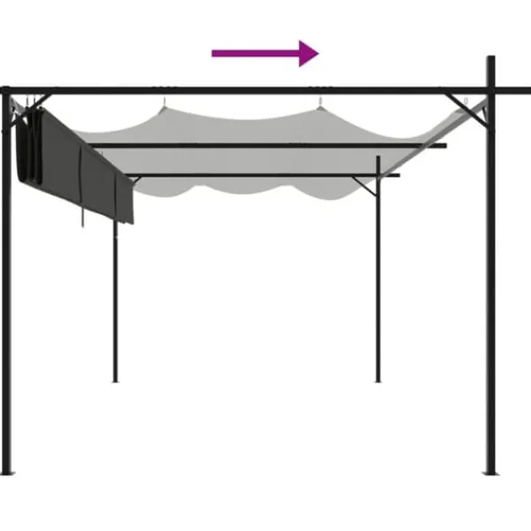 Clearance Pergola med sammenrulleligt tag - Udendørs pavillon | Størrelse: 395x292x230 cm | Farve: Antracitgrå Buer, Spalier, Lysthuse Uden Tag