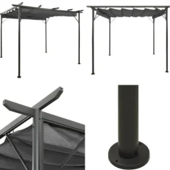 Clearance Pergola med sammenrulleligt tag 3x3 m 180 g/m² antracitgrå - Pergola - Pergolaer - Home & Living Buer, Spalier, Lysthuse Uden Tag