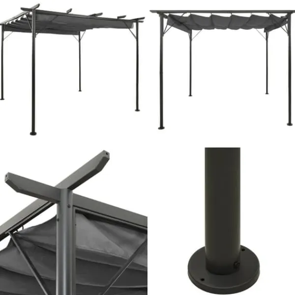 Clearance Pergola med sammenrulleligt tag 3x3 m 180 g/m² antracitgrå - Pergola - Pergolaer - Home & Living Buer, Spalier, Lysthuse Uden Tag