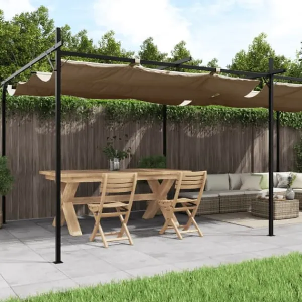 Buer, Spalier, Lysthuse Uden Tag^Pergola med sammenrulleligt tag - UV-resistent | Størrelse: 589x292x230 cm | Farve: Gråbrun
