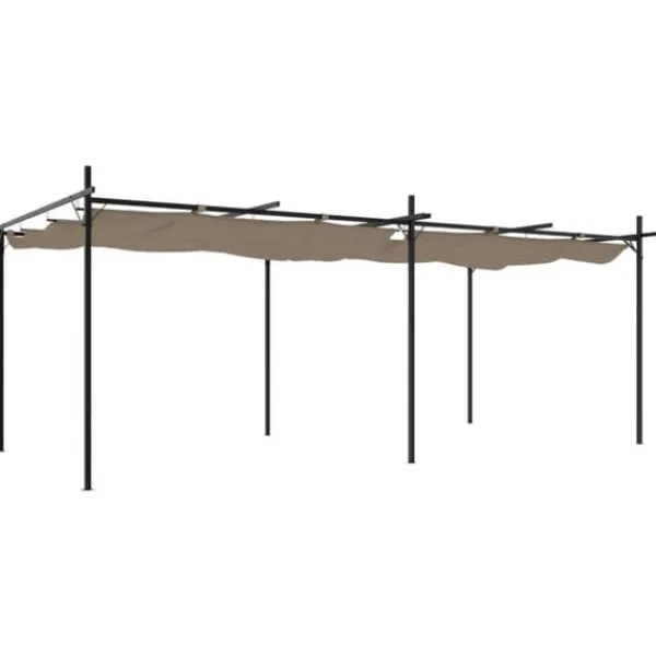 Buer, Spalier, Lysthuse Uden Tag^Pergola med sammenrulleligt tag - UV-resistent | Størrelse: 589x292x230 cm | Farve: Gråbrun