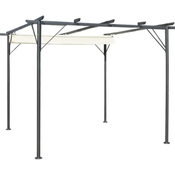 Buer, Spalier, Lysthuse Uden Tag^Pergola med tilbagetrækkeligt tag 3x3 m stål cremefarvet - Pergola - Pergolaer - Home & Living