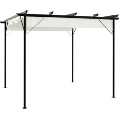 Buer, Spalier, Lysthuse Uden Tag^Pergola med tilbagetrækkeligt tag 3x3 m - Pulverlakeret stål | Farve: Creme