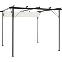 Buer, Spalier, Lysthuse Uden Tag^Pergola med tilbagetrækkeligt tag 3x3 m - Pulverlakeret stål | Farve: Creme