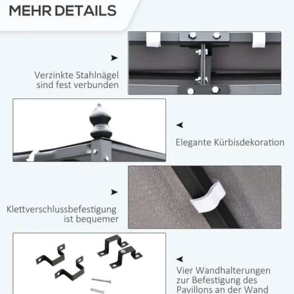 Outlet Pergola pavillon 297x297 cm, metal, grå – terrasse/altan Buer, Spalier, Lysthuse Uden Tag