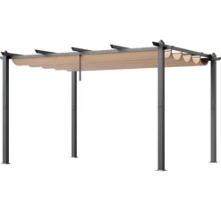 Buer, Spalier, Lysthuse Uden Tag^Pergola, Retraktabelt Baldakin, 296x395x230 cm, Beige, Aluminium