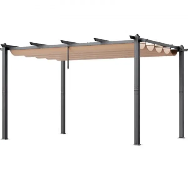 Buer, Spalier, Lysthuse Uden Tag^Pergola, Retraktabelt Baldakin, 296x395x230 cm, Beige, Aluminium