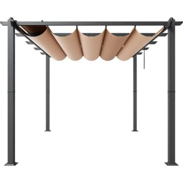 Buer, Spalier, Lysthuse Uden Tag^Pergola, Retraktabelt Baldakin, 296x395x230 cm, Beige, Aluminium