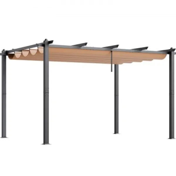 Buer, Spalier, Lysthuse Uden Tag^Pergola, Retraktabelt Baldakin, 296x395x230 cm, Beige, Aluminium