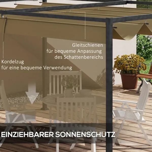 Buer, Spalier, Lysthuse Uden Tag^Pergola 4x3m havepavillon, terrasse tagbeklædning lavet af stål, havepavillon med justerbart tag, fritstående, solafskærmning til terrasse og have, Kh | CDON