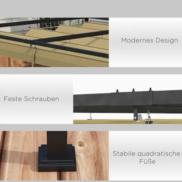 Buer, Spalier, Lysthuse Uden Tag^Pergola 4x3m havepavillon, terrasse tagbeklædning lavet af stål, havepavillon med justerbart tag, fritstående, solafskærmning til terrasse og have, Kh | CDON