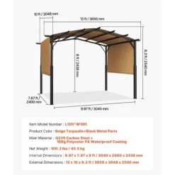 Clearance Pergola, 365x305x254 cm, Beige, Metal Buer, Spalier, Lysthuse Uden Tag