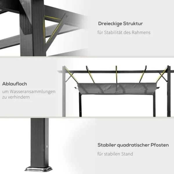 Outlet Pergola/pavillon 3×3×2,23 m, skydetag, aluminium, kulgrå/mørkegrå Buer, Spalier, Lysthuse Uden Tag