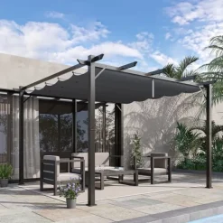 Discount Pergola/pavillon 3×3×2,23 m, skydetag, aluminium, kulgrå/mørkegrå Buer, Spalier, Lysthuse Uden Tag
