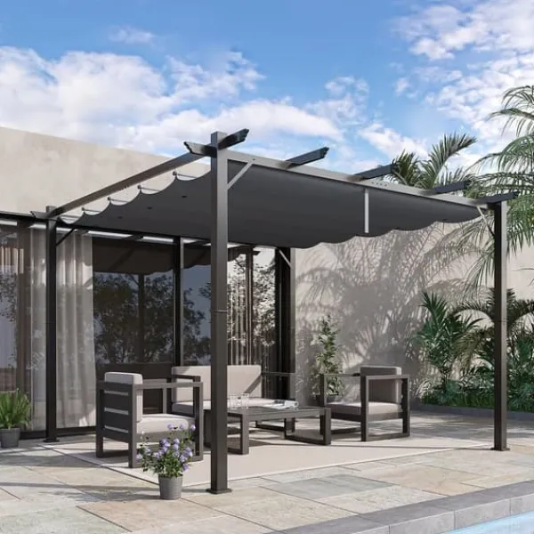 Discount Pergola/pavillon 3×3×2,23 m, skydetag, aluminium, kulgrå/mørkegrå Buer, Spalier, Lysthuse Uden Tag