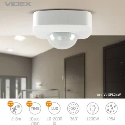Bevægelsesdetektorer^PIR udendørs bevægelses- og lyssensor 1200W IP54 8 meter Videx