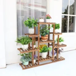Clearance Plante Stativ, Flere Lag, Carboniseret Træ Plantestativer