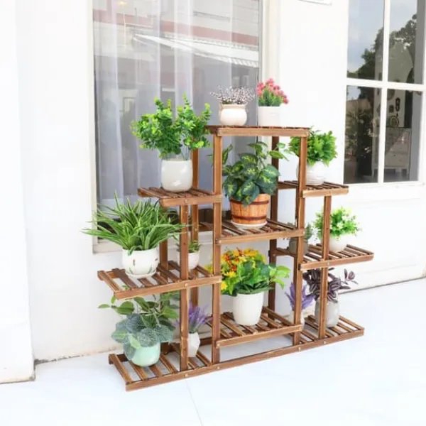 Clearance Plante Stativ, Flere Lag, Carboniseret Træ Plantestativer