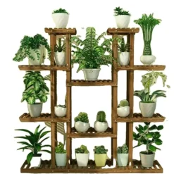 Sale Plante Stativ, Flere Niveauer, 46 tommer Højde, Træ Blomsterstativ Holder, brun Plantestativer