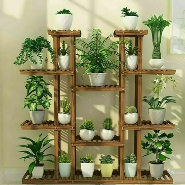 Sale Plante Stativ, Flere Niveauer, 46 tommer Højde, Træ Blomsterstativ Holder, brun Plantestativer