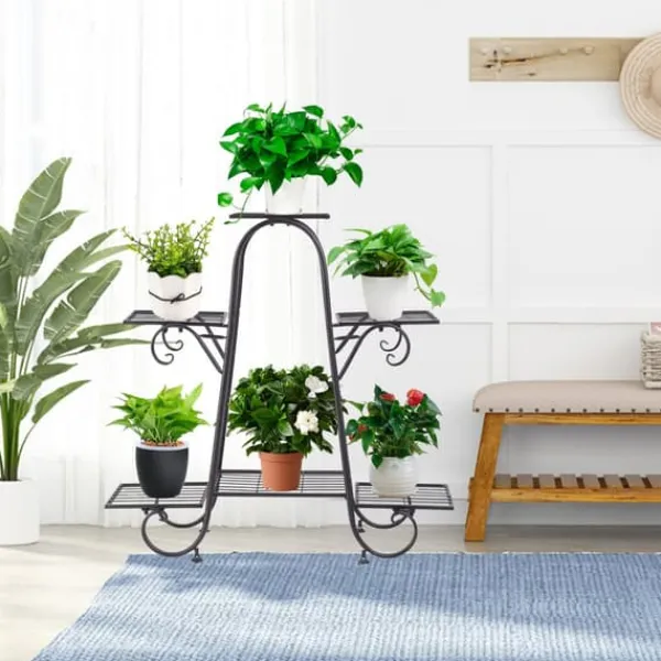 Online Plante Stativ, Indendørs og Udendørs, Flere Niveauer Display Stativ, Sort Plantestativer