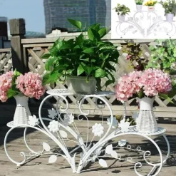 Clearance Plante Stativ, Rustfrit Metal, 4 Potte Display, Hvid Plantestativer