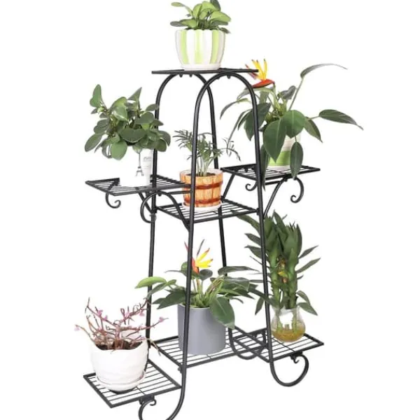 Plante stativer, 7 niveauer design, indendørs/udendørs brug, Sort Plantestativer