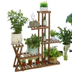 Plantestativer^Plantebord, 5 niveauer, 95 cm x 25 cm x 95 cm, træ, samlingsmetode, egnet til indendørs og udendørs brug