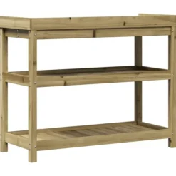 Plantningsbænke^Plantebord i imprægneret fyrretræ med hylder | Størrelse: 108x45x86,5 cm