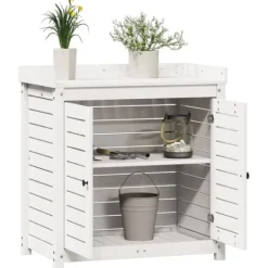 Sale Plantebord i massiv fyrretræ med hylder - Opbevaring til potteplanter | Størrelse: 82,5x50x86,5 cm | Farve: Hvid Plantningsbænke
