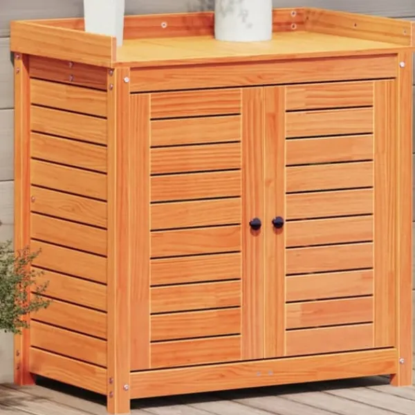 Plantningsbænke^Plantebord i massivt fyrretræ med hylder - Pottebord til have | Størrelse: 82,5x50x86,5 cm | Farve: Brun