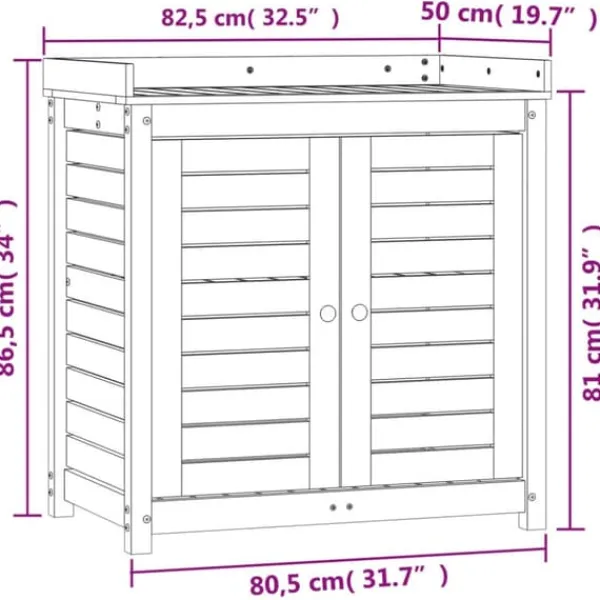 Plantningsbænke^Plantebord i massivt fyrretræ med hylder - Pottebord til have | Størrelse: 82,5x50x86,5 cm | Farve: Brun