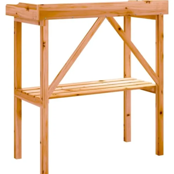 Plantningsbænke^Plantebord i massivt grantræ med hylde | Størrelse: 78x38x82,5 cm | Farve: Brun