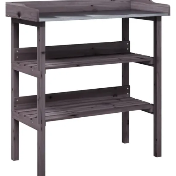 Plantningsbænke^Plantebord i massivt grantræ med hylder | 78x38x82,5 cm | Farve: Natur | Størrelse: 78x38x82,5 cm